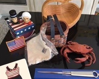 Summer Fun Lot Including: White House Pewter Letter Opener, Retractable Basket and Bobbing George and Abe Heads