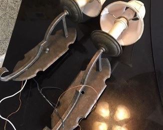 Pair Electrified Wall Sconces w Shades $32
