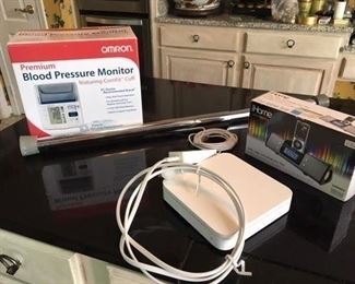 Omron Blood Pressure Monitor and Chin Up Bar $38; iHome iPod Clock Charger and Apple Router $20