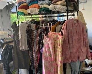 NWT and gently worn beautiful dresses, skirts, sweaters and tops from Lily Pulitzer, Calvin Klein, Talbots, Chico’s; Men’s pants, shorts, button down shirts, golf shirts from Ralph Lauren, Brooks Brothers, Lands’ End; Bins of gorgeous scarves; Bins of T-shirts