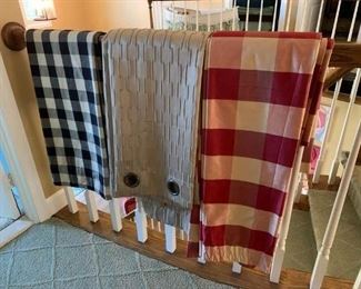 Pair of Black Check Curtain Panels $18; Pair of Taupe Polyester Grommet Curtains (just dry cleaned) $35; Pair of Silk Brick and Gold Check Curtain Panel (just dry cleaned) $100