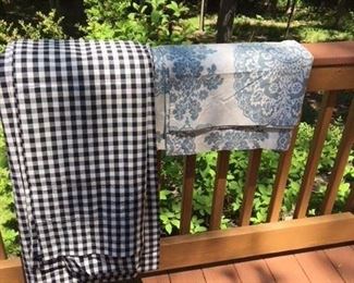 3 pairs of black check curtain panels $45; Pottery Barn shower curtain $12