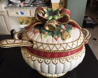 Fitz and Floyd holiday tureen and ladle, boxed $45