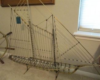 1970’s Curtis Jere Brass Skeleton Sailboat Sculpture / Flat or Wall Display