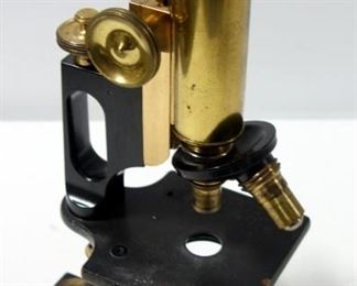 Bausch & Lomb Microscope No. 85773, With Brass Body, Lenses, And Adjustment Knobs, No Clips Included, Pat'd. 1925