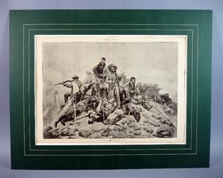 Antique Frederic Remington Engraving: "The Last Stand" Original Woodblock From Harper's Weekly, Jan. 10, 1891