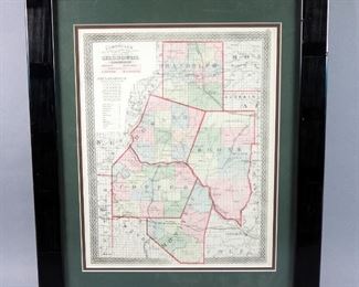 Vintage Hand Colored Sectional Map Of Part Of Missouri, 1872