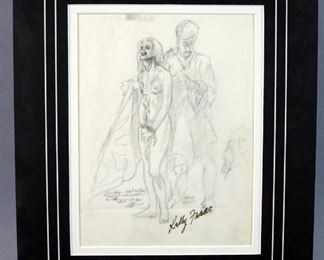 Kelly Freas Original Preliminary Drawing In Pencil, Signed Twice By Kelly Freas, Rare