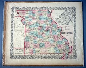 Original Antique Map Of Missouri, 1855