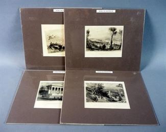 Antique Steel Engraved Prints Of United States Scenes, 1840s, Matted, Qty 4