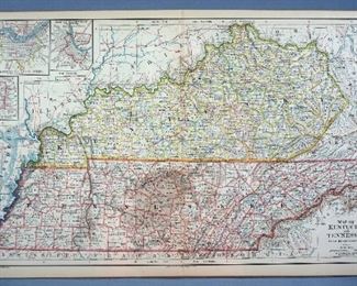 Antique U.S. State Maps, 1878 To 1920, Kentucky/Tennessee, Qty 10
