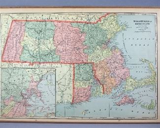 Antique U.S. State Maps, 1885 To 1918, Massachusetts/Rhode Island, Qty 9
