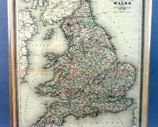 Large Double-Page Hand Colored Map Of England And Wales, 1864