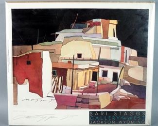 Signed Sari Staggs Print "Night Village", 1985