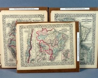 Vintage Original Hand Colored Maps Of South America, 1872, Qty 3