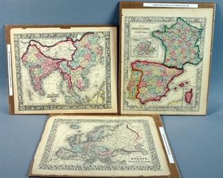 Vintage Original 1860-1872 Hand Colored Maps Of Europe, 1860-1872, Qty 3