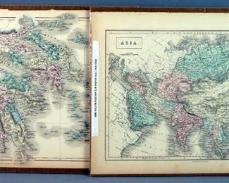 Vintage Original 1860s Hand Colored Maps Of Greece And Asia, Qty 2