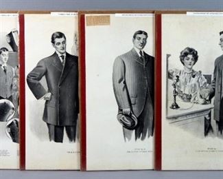 Original Vintage Men's Clothing Fashion Lithographed Illustrations, 1907, Large Format 21 x 15 inches, Qty 4