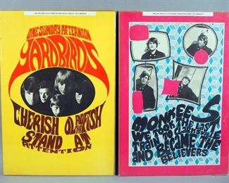 Original Vintage Rock & Roll Posters, The Yardbirds & The Monkees, 1960s, Qty 2