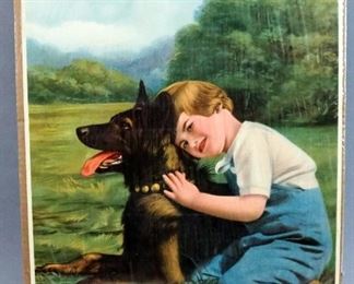 Large Full Color Chromolithograph Child & Dog, 1927