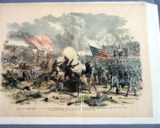 Large Vintage Hand Colored Print "Battle Of Wilson's Creek", Circa 1868