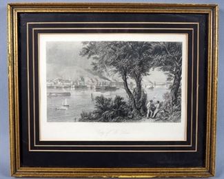 Antique Steel Engraving, Matted And Framed Of The City Of St. Louis, 1872