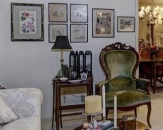 Queen Anne chair, nesting table