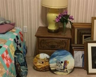 Painted saws and table with lamp