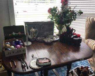 Table with miscellaneous including Johnson Brothers China pieces