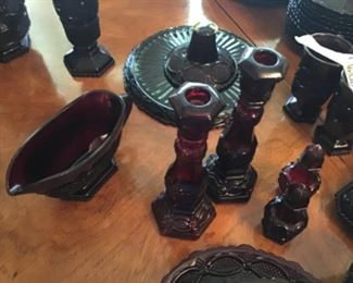 Avon Cape Cod Dishes - Candle sticks, lid, gravy boat