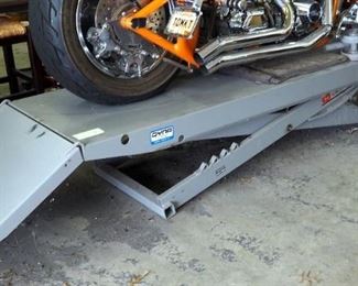 Handy Electric Motorcycle Lift, Serial Number 88261, 110" x 32", Includes Manual Lift Hand Jack, Powers On And Lifts