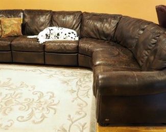 Nail Head Trimmed Leather Pit Group With Dual Electric Recliners