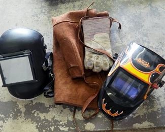 Hobart Welding Hood, Full Face Welding Mask, Leather Gloves, Apron, And Welding Safety Goggles