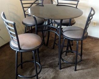 Round 36" Glass Top Pub Height Table With 4 Swivel Top Bar Stools With Upholstered Seats