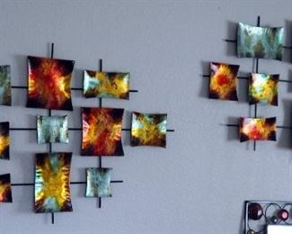 Contemporary Metal Wall Art, 28" x 32", Qty 2, With Matching Wall Mirror 36" x 24"