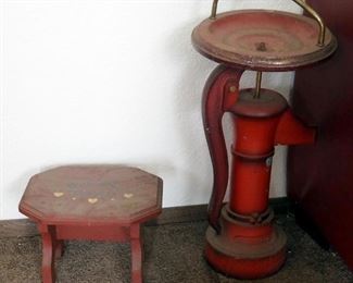 Water Pump Ashtray And "Welcome Friends" Foot Stool