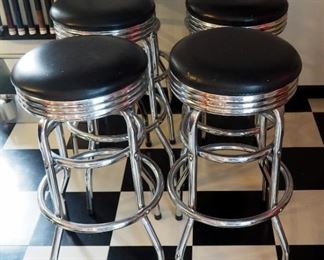 31" Chrome Bar Stools With Upholstered Swivel Seats, Qty 6