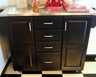 2 Door 4 Drawer Rolling Kitchen Cart With Stainless Steel Top, Contents Not Included, 36" x 53" x 19"