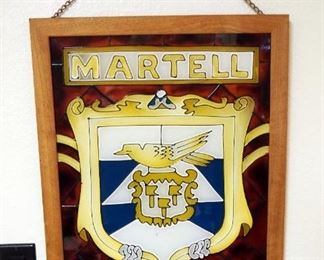 Framed Painted Glass "Martell The Pride Of Cognac Since 1715" Wall Hanging With 22" Wall Shelf