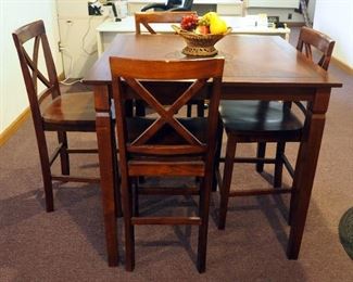 Victory Land Solid Wood Pub Height Table With 4 Matching Chairs, Table Measures 36" x 39" x 39", Includes Basket With Faux Fruit