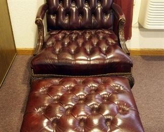 Hancock And Moore Leather Button Tufted Chair (40" x 30" x 29") With Ball And Claw Feet And Nailhead Trim Includes Matching Ottoman 15" x 26" x 20"