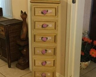 Sweet rosebud tall armoire/chest with fabric rosebud handles 11" x 9" x 38" $85