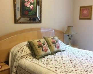 Rose bedding set includes bedspread, throw pillows,  decorative rose blanket, and queen sheet set.  $60