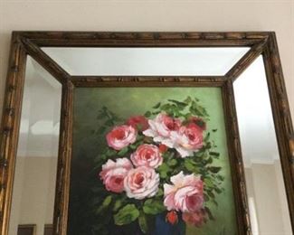 GORGEOUS, HEAVY bevelled rose mirror! $100