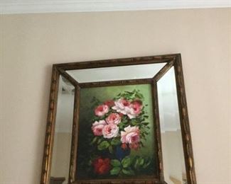 GORGEOUS, HEAVY bevelled rose mirror! $100