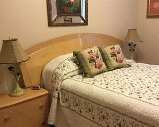 6-piece modern deco-style bed set includes: queen mattress, queen or king headboard (27" x 46"),  metal bed frame, (2) 2-drawer nightstands (24" x 14" x 22") , long dresser (55" x 17" x 31")  $600