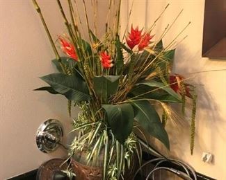 Large artificial arrangement w/wooden plant holder $45