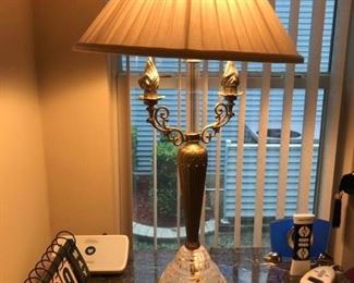 Set of 2 matching ornate lamps with light above and night light on the bottom. $35 for the pair.