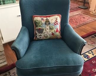 Upholstered corduroy antique chair