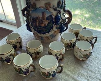 Antique German soup tureen and beer mugs